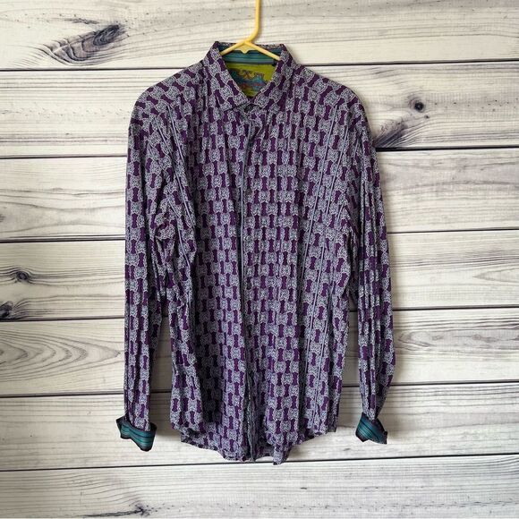 Robert Graham Purple Patterned Embroidered Button Down Dress Shirt - Picture 1 of 6